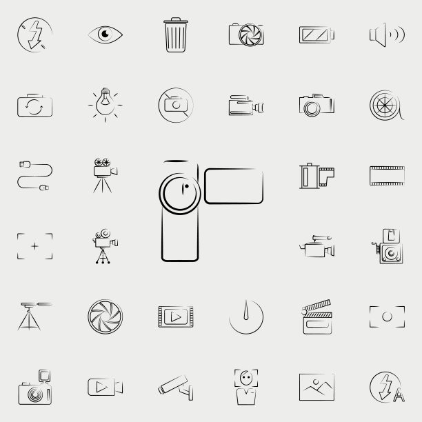 手动摄像机程序图标。照片和相机图标通用设置为网络和移动图片下载