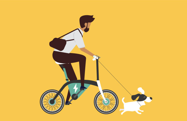 卡通图片与男人骑快速现代电动自行车。图片下载