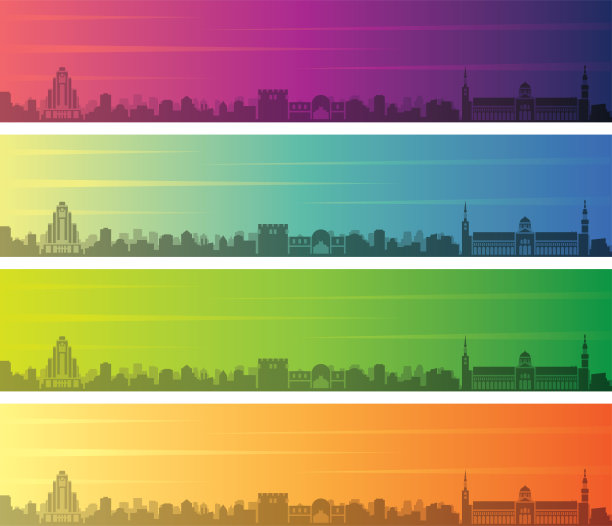 大马士革多色渐变天际线横幅图片下载