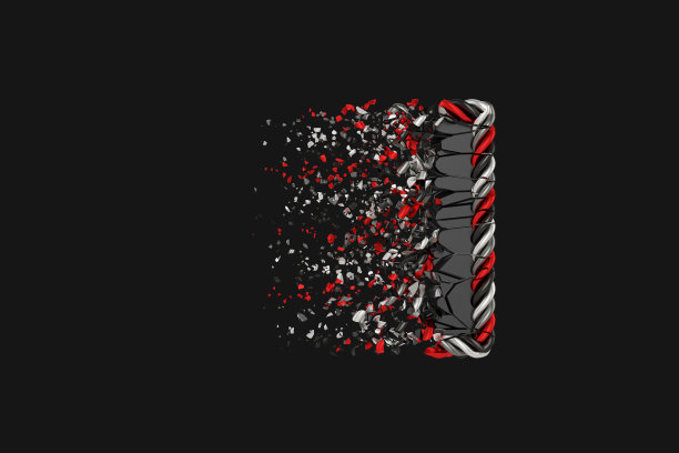 粉碎的字母I 3D光栅插图。扭曲的字母与爆炸效果在黑暗的背景。孤立的设计元素。图片下载
