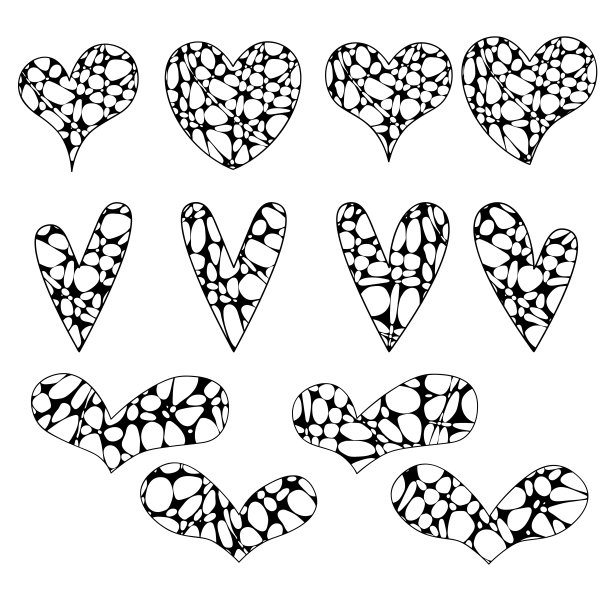 矢量集合的心在禅宗涂鸦风格。图片下载