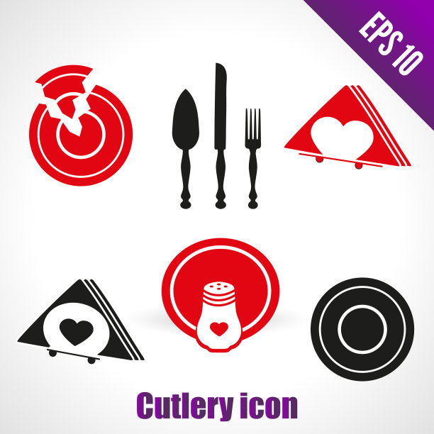 为厨房设置图标。破碎的盘子、刀、锅铲图片下载