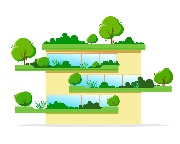 生态建筑。绿色摩天大楼的外立面上生长着植物。在白色的背景下，生态和绿色的生活方式图片下载