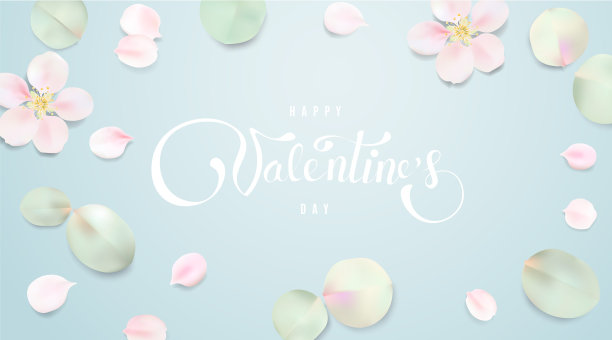 情人节快乐，柔和的彩色背景与花瓣和字母。图片下载