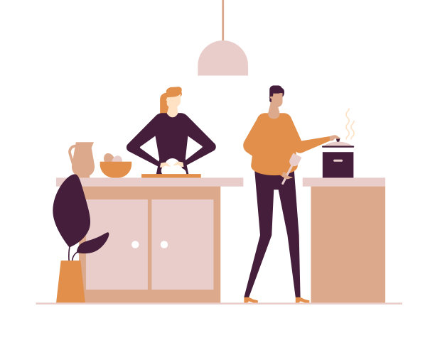 家庭烹饪-平面设计风格彩色插图图片下载