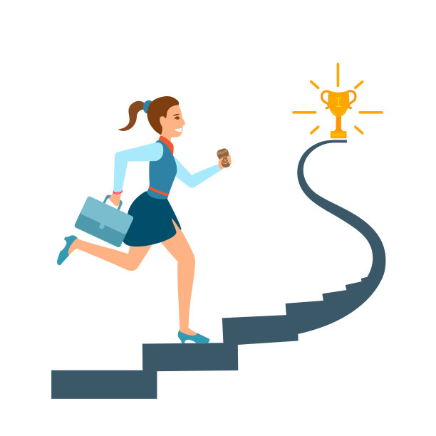 女商人奔向目标、成就、奖杯、一等奖、成功。图片下载
