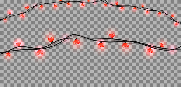 现实的红色发光孤立花环与心形灯泡的情人节图片下载