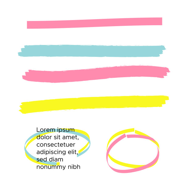 矢量黄色高亮笔刷线。毛笔下划线。黄色水彩手绘高光图片下载