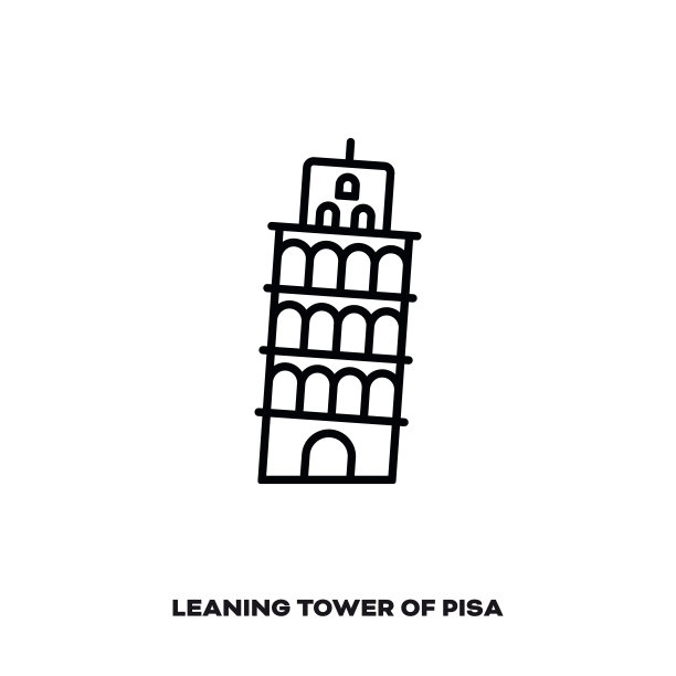 意大利比萨斜塔，矢量线图标。图片下载