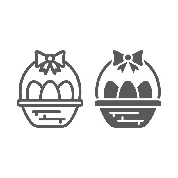 复活节彩蛋在篮子线和字形图标，装饰和复活节，复活节篮子标志，矢量图形，白色背景上的线性图案。图片下载
