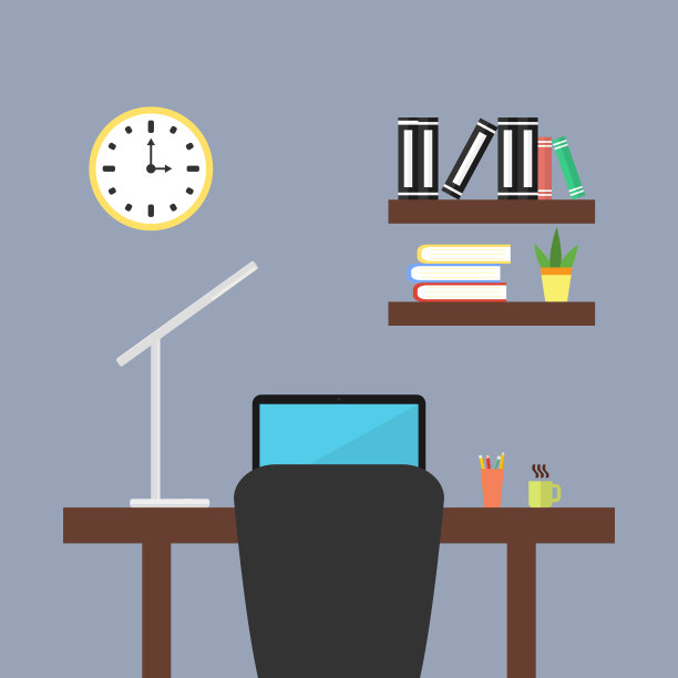 办公室里有一台笔记本电脑和一盏台灯。图片下载