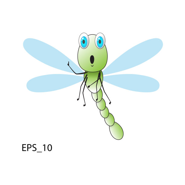 绿色的蜻蜓在白色的背景上说WOW。图片下载