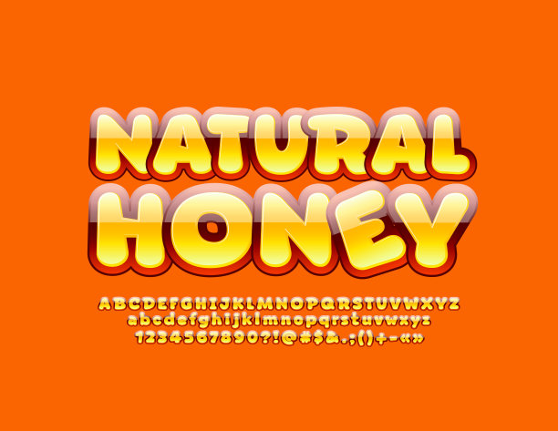 向量光滑的橙色海报天然蜂蜜明亮好玩的字母图片下载
