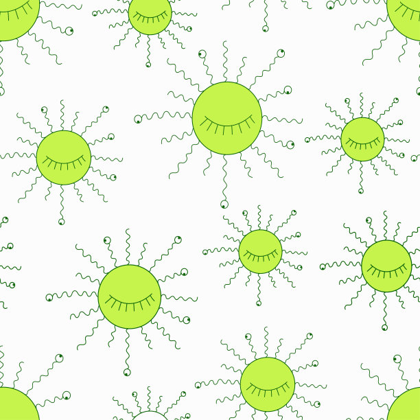 迷幻无缝图案与绿色的太阳和眼睛在白色的背景。纺织品和印刷的想法图片下载