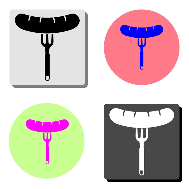 香肠,叉。平面矢量图标图片下载