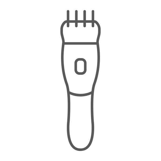 电动剪子细线图标，理发师和发型，电动剃须刀标志，矢量图形，白色背景上的线性图案。图片下载