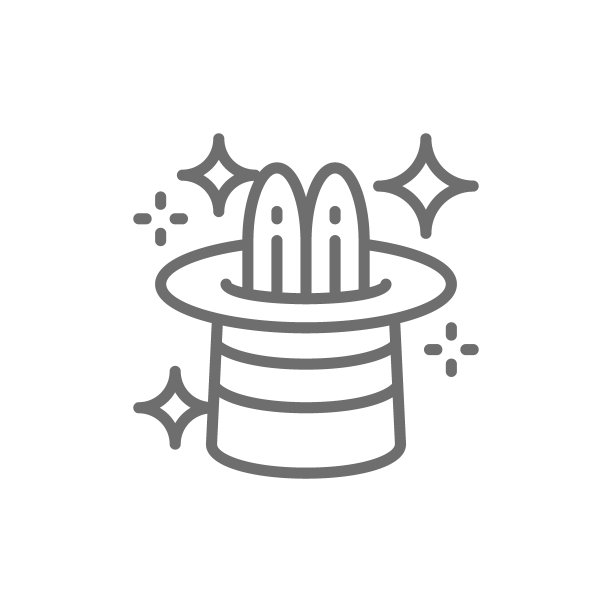 兔子在魔术圆筒帽，马戏团线图标。图片下载