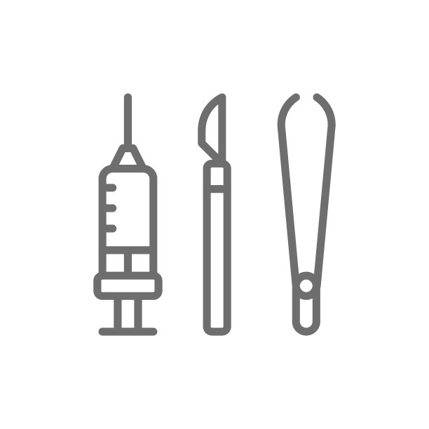 手术器械，医用手术刀，镊子，钳和注射器线图标。图片下载