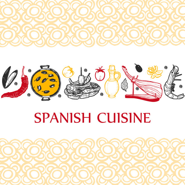 手画风格的西班牙食物模板图片下载