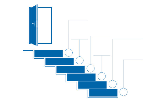 爬上梯子和门口。模板信息。单色。蓝色。6的位置。图片下载