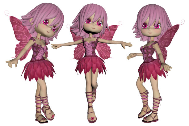 一组可爱的小仙女孤立在白色，3d渲染。图片下载