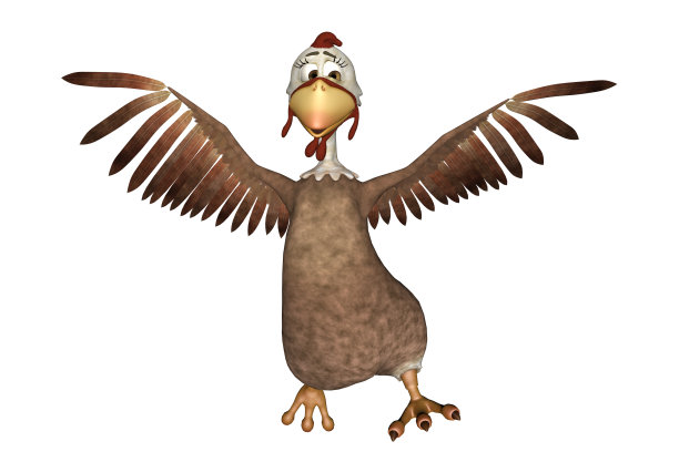 有趣的卡通鸡孤立在白色，3d渲染。图片下载