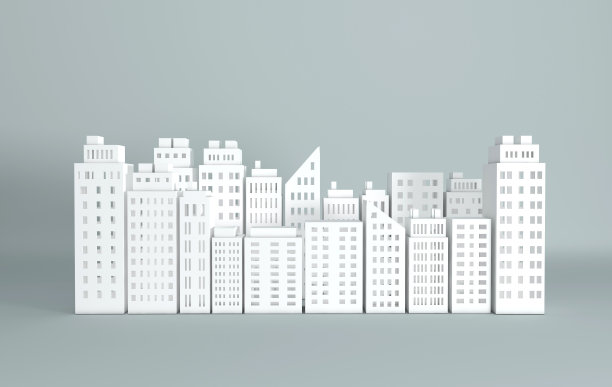 白皮书摩天大楼。建筑全景建筑。现代城市天际线建筑工业纸艺术景观摩天大楼办公室。3 d渲染图图片下载