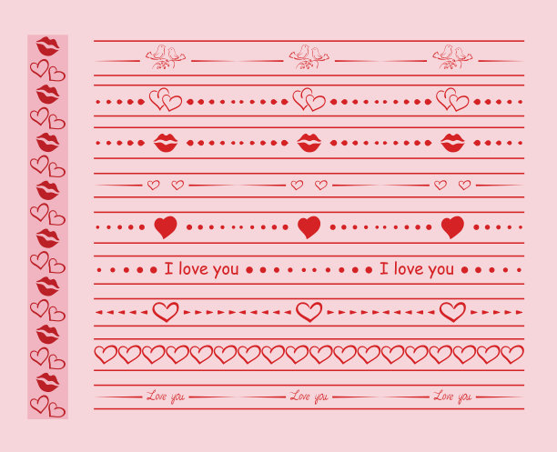 红色矢量饰品心形和嘴唇的浪漫设计图片下载