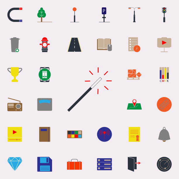 彩色魔术棒图标。Web图标通用设置为网络和移动图片下载