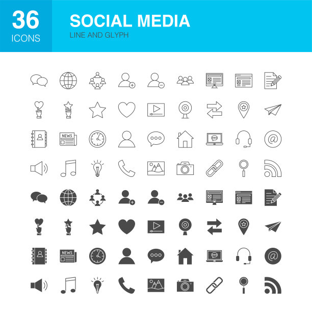 社交媒体线Web字形图标图片下载