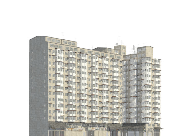 贫民窟建筑孤立在白色背景的3d插图图片下载