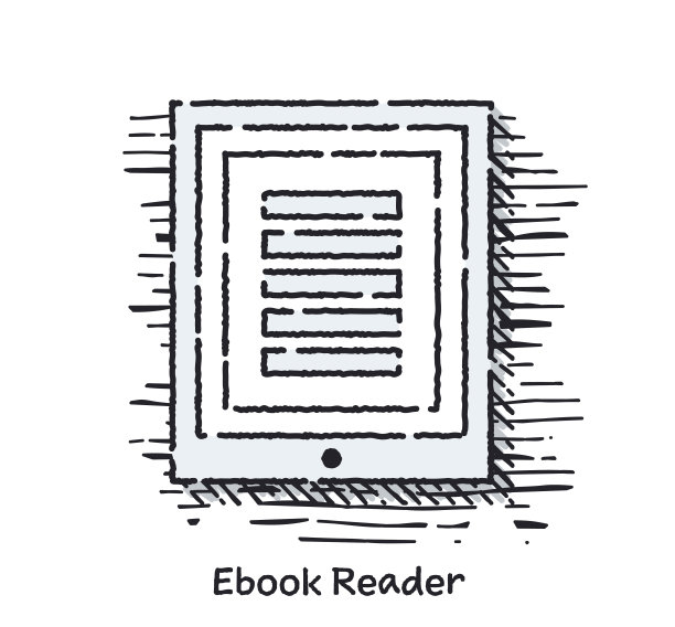 手绘电子书阅读器素描线图标为Web图片下载