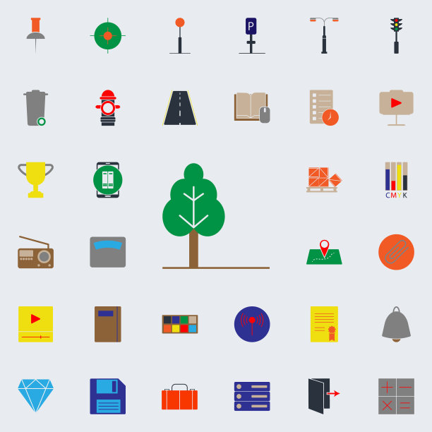 彩色的树图标。Web图标通用设置为网络和移动图片下载