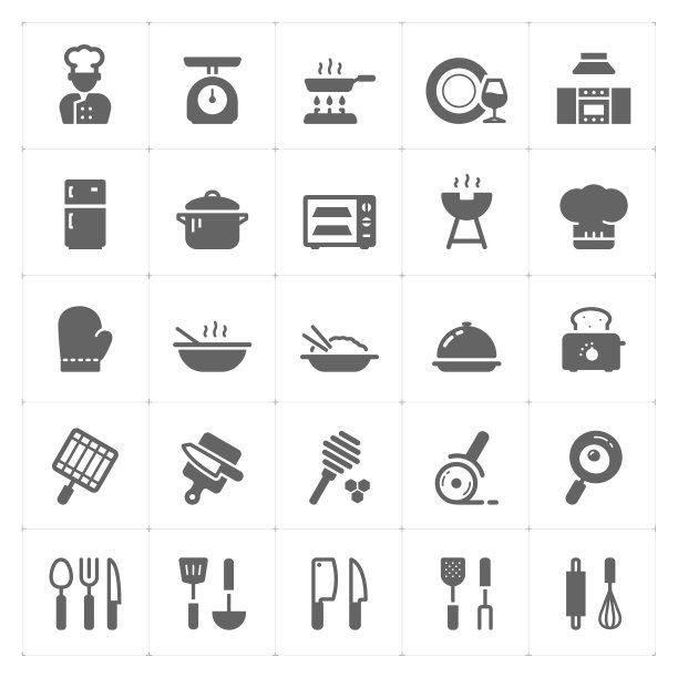 图标设置-厨房用具和烹饪矢量插图上的白色背景图片下载