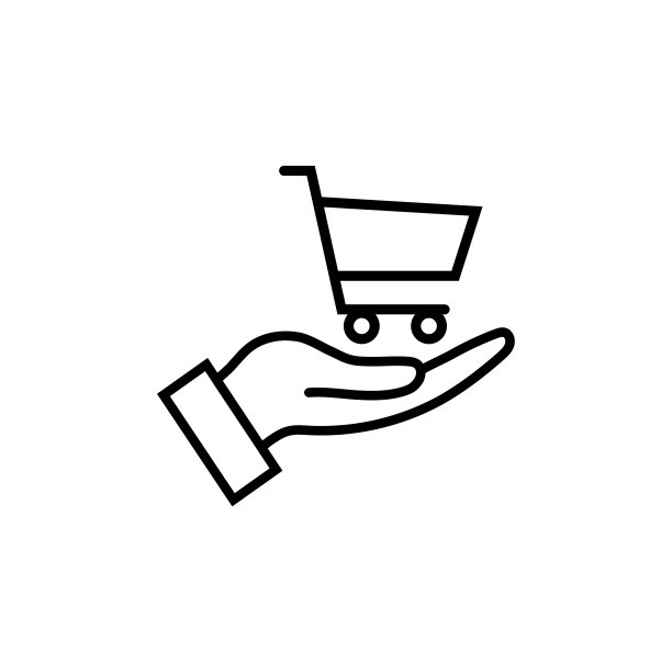 手持购物车线图标孤立的白色背景图片下载