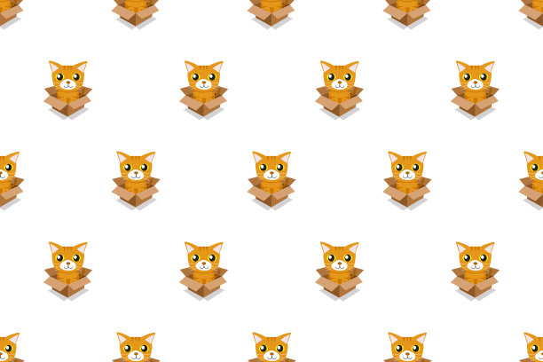 矢量卡通虎斑猫在纸箱无缝模式图片下载