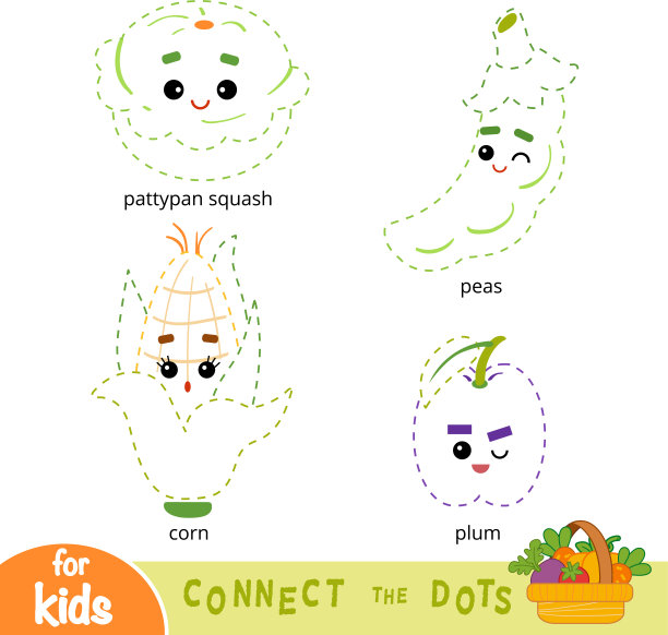 串连点，儿童游戏。卡通水果和蔬菜图片下载