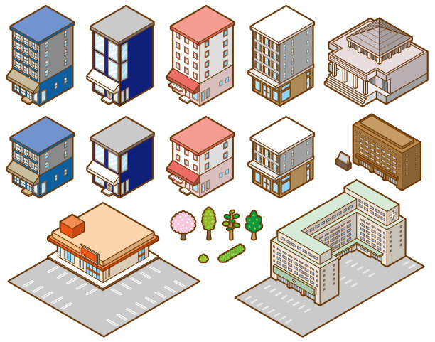 各种建筑的立体插图图片下载