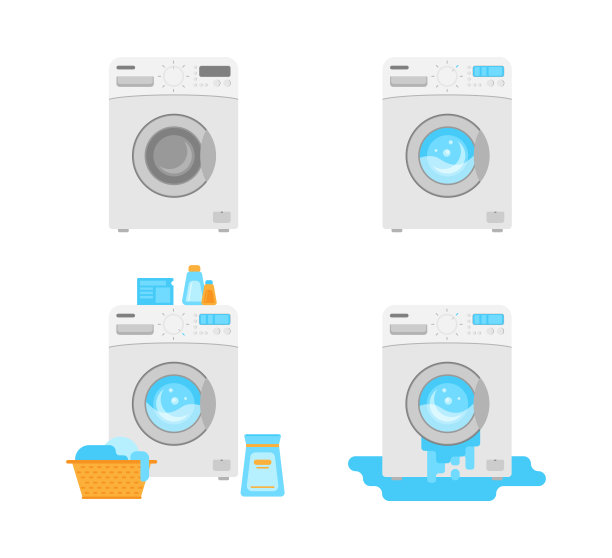家用电器。洗衣机。图标集。衣服。平坦的插图。向量图片下载