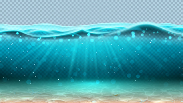 真实的海洋水下场景与透明的波浪素材图片