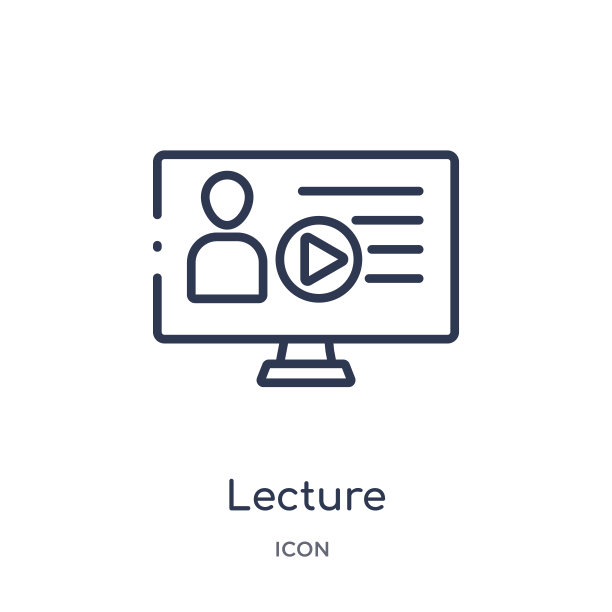 线性讲座图标从电子学习和教育大纲收集。细线讲课矢量孤立在白色背景。讲座时尚插图图片下载