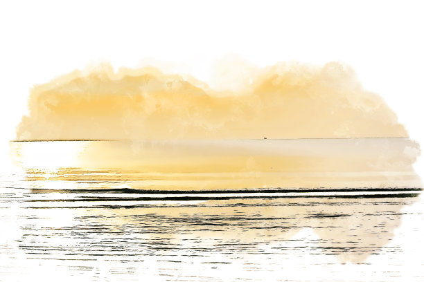 抽象的软波和日出的水彩插画背景。图片下载