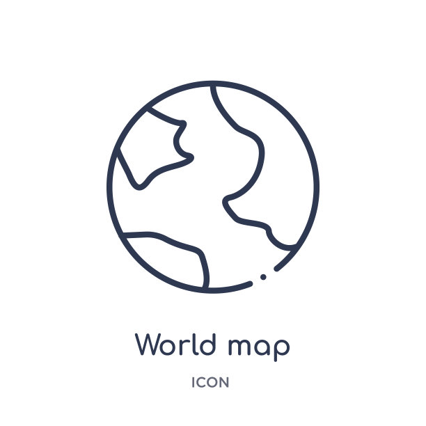 教育系列线性世界地图图标：白色背景上的细线世界地图矢量图图片下载
