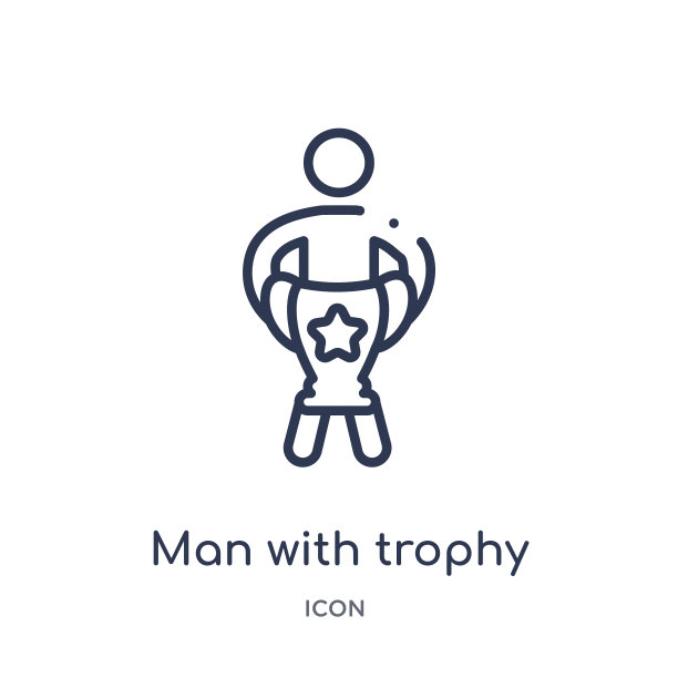 线性人与奖杯图标从教育大纲收集。细线男子与奖杯图标孤立在白色背景。男子与奖杯潮流插图图片下载
