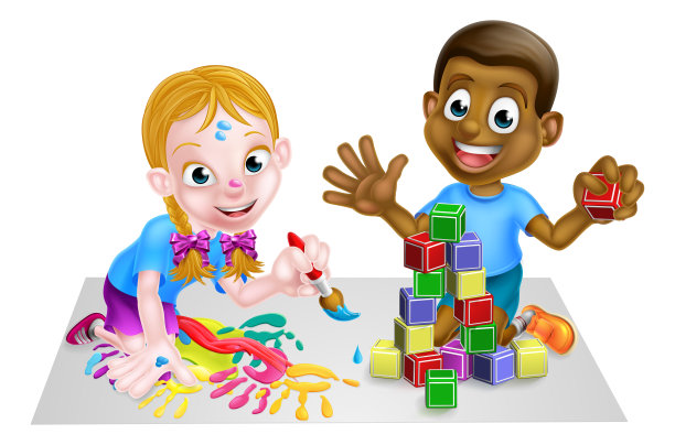 孩子们玩积木和画画图片下载