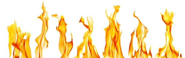 七个明亮的黄色火焰的火花在白色图片下载