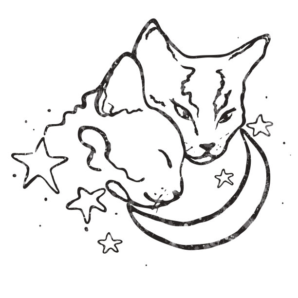 简单的线条设计/两只可爱的猫在一起/月亮和星星/爱图片下载