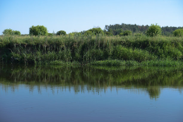 美丽的河流在农村地区。欧洲风景的俄罗斯和西伯利亚。美丽宁静的自然景色。股票的背景,照片。图片下载