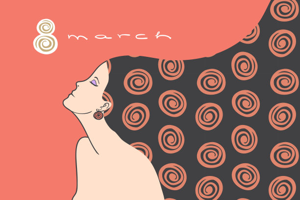 贺卡到3月8日与美丽的长头发的女人图片下载