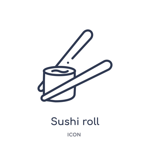 线性寿司卷图标从食物大纲收集。细线寿司卷图标孤立在白色的背景。寿司卷时尚插画图片下载